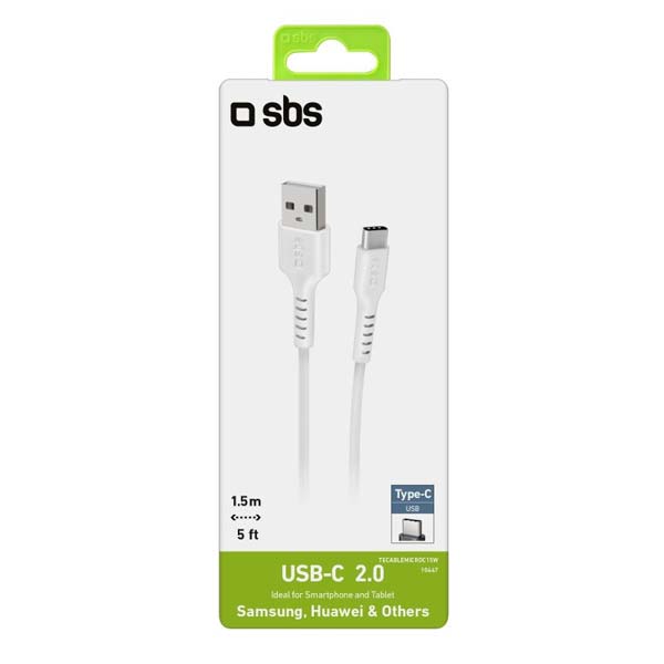 SBS Kábel USB 2.0/USB-C, 1,5 m, biela