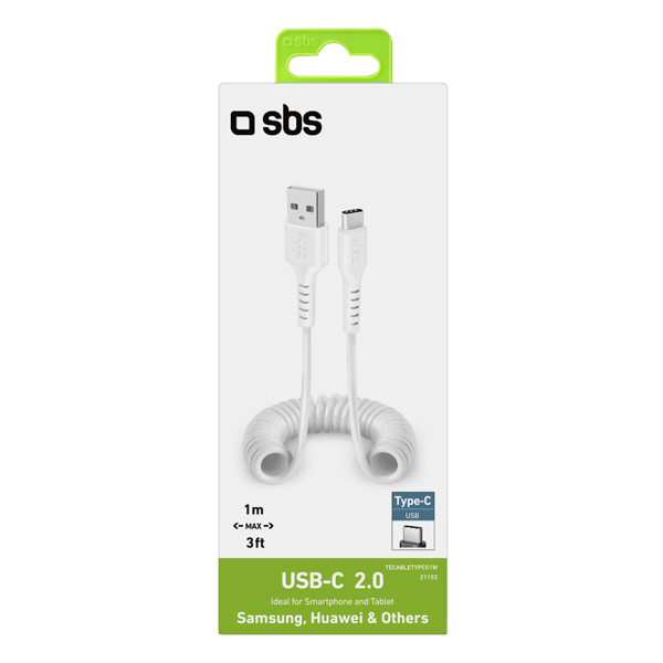 SBS Kábel USB/USB-C špirálový, 1 m, biela
