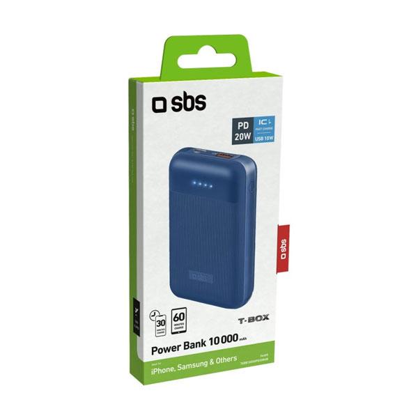 SBS Powerbank 10000 mAh, USB/USB-C PD 20 W, modrá