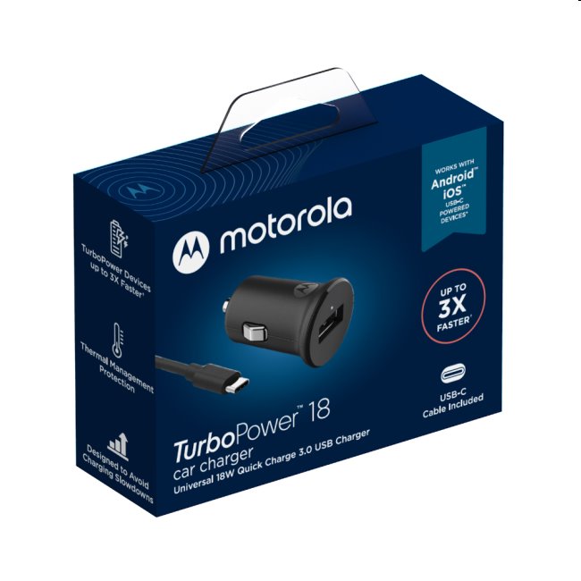 Autonabíjačka Motorola TurboPower 18 W s káblom, čierna