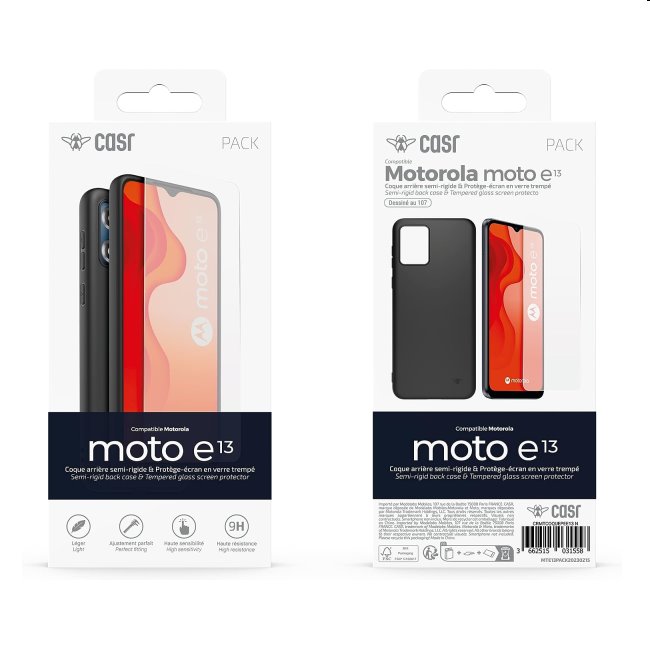 Zadný kryt a ochranné sklo CASR pre Motorola Moto E13, čierna