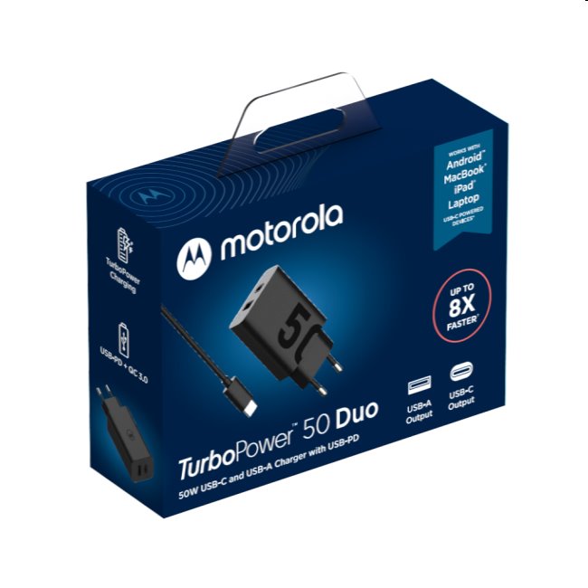 Rýchlonabíjačka Motorola TurboPower Duo 50 W s káblom, čierna