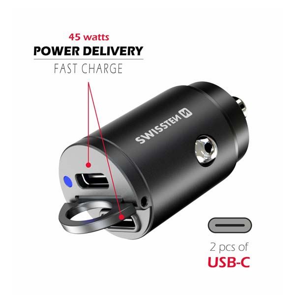 Swissten CL Adaptér Nano Power Delivery 2 x USB-C 45 W, čierna