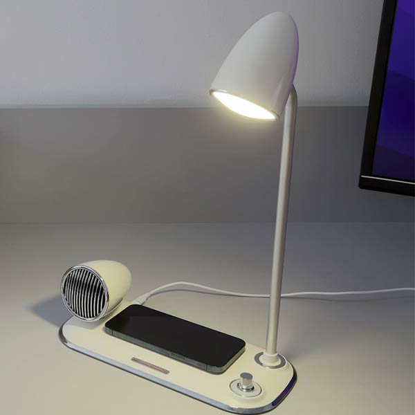 Tellur Nostalgia stolná lampa s bezdrótovou nabíjačkou 15W,  biela