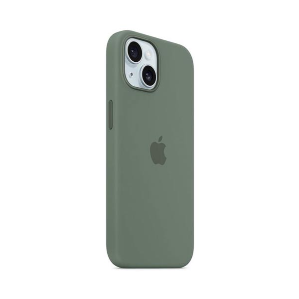 Silikónový zadný kryt pre Apple iPhone 15 Plus s MagSafe, cyprusovo zelená