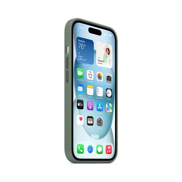 Silikónový zadný kryt pre Apple iPhone 15 Plus s MagSafe, cyprusovo zelená