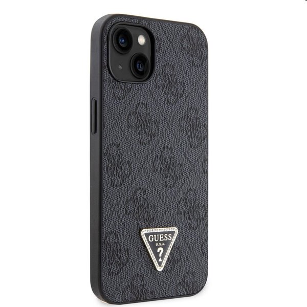 Zadný kryt Guess PU 4G Strass Triangle Metal Logo s popruhom pre iPhone 15, čierna
