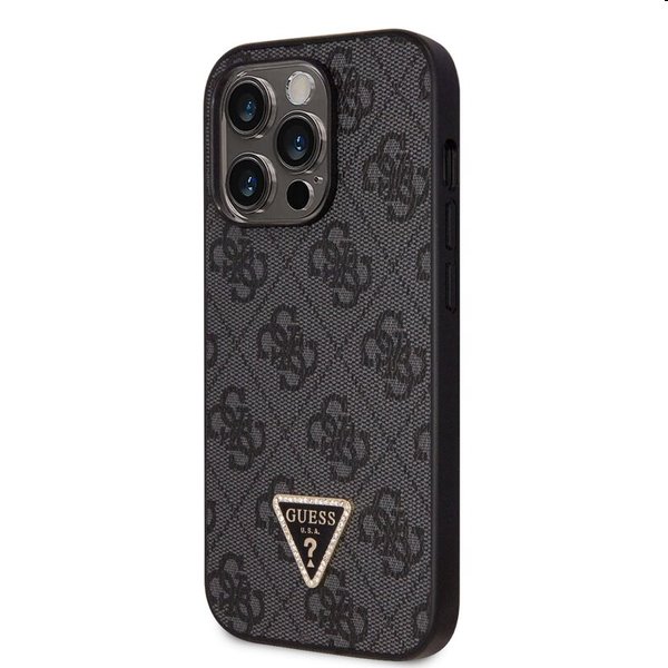 Zadný kryt Guess PU 4G Strass Triangle Metal Logo s popruhom pre iPhone 15 Pro Max, čierna