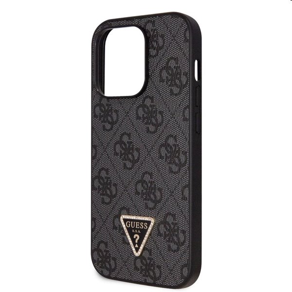 Zadný kryt Guess PU 4G Strass Triangle Metal Logo s popruhom pre iPhone 15 Pro Max, čierna