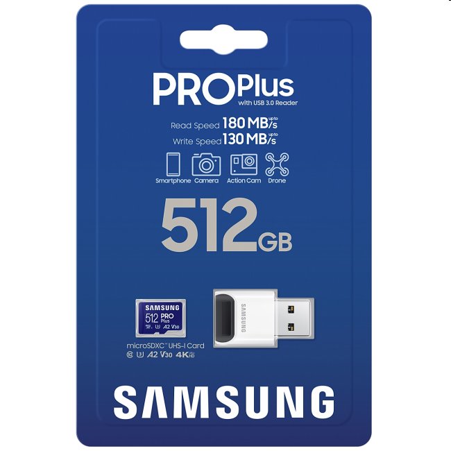 Samsung PRO Plus Micro SDXC 512 GB, USB adaptér
