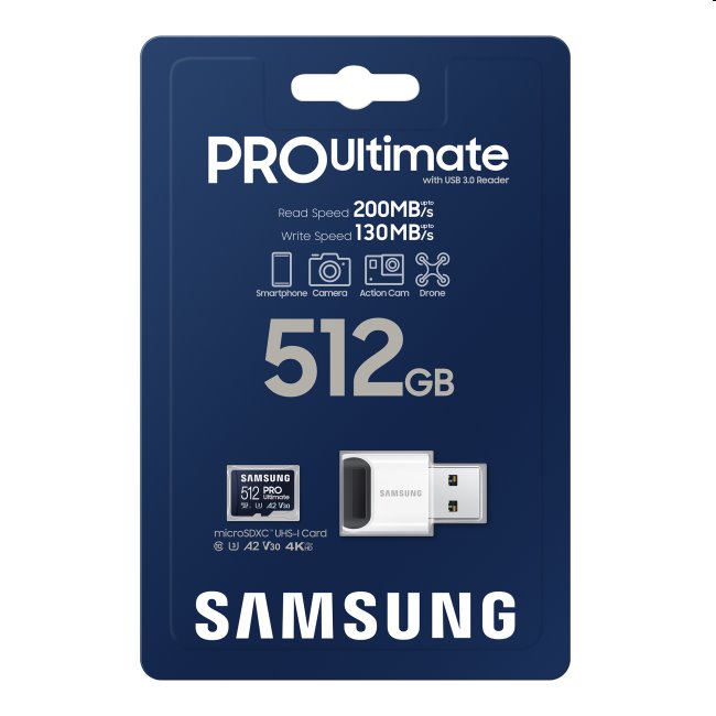 Samsung PRO Ultimate Micro SDXC 512 GB, USB adaptér