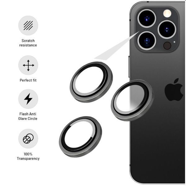 FIXED ochranné sklá šošoviek fotoaparátov pre Apple iPhone 15 Pro, 15 Pro Max, sivá