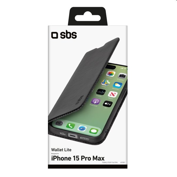 Knižkové puzdro SBS Book Wallet Lite pre Apple iPhone 15 Pro Max, čierna