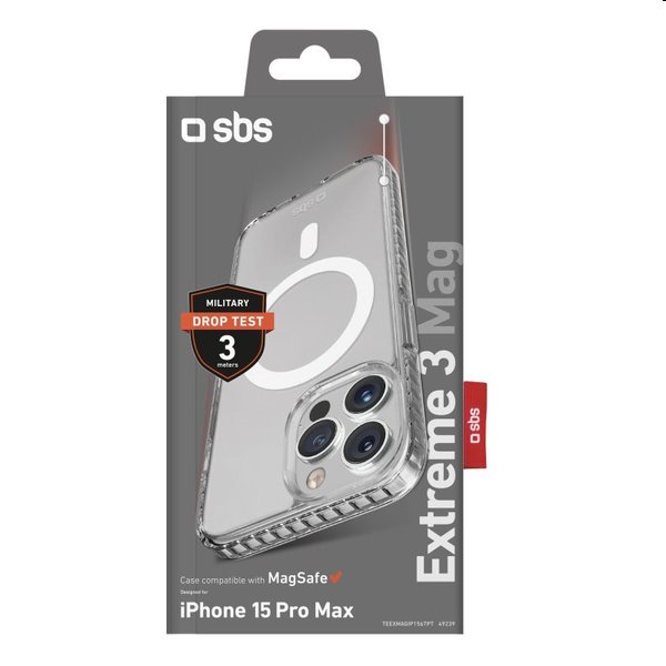 Zadný kryt SBS Extreme 3 Mag pre Apple iPhone 15 Pro Max, transparentná