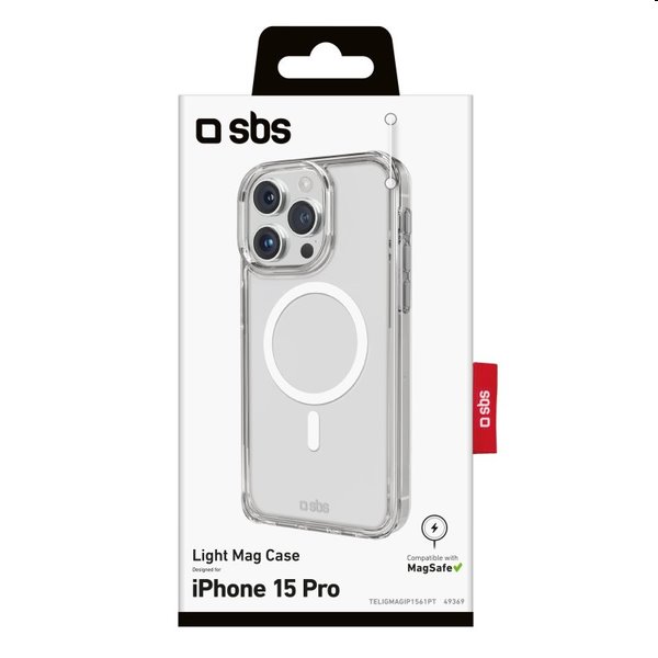 Zadný kryt SBS Light Mag s MagSafe pre Apple iPhone 15 Pro, transparentná