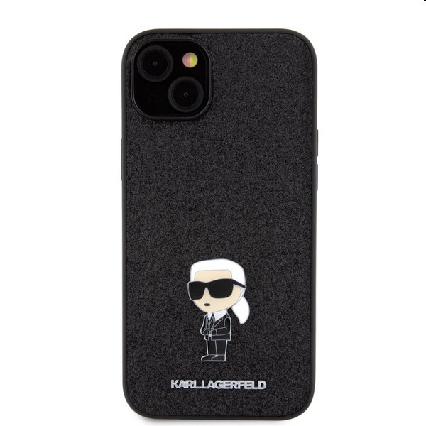 Zadný kryt Karl Lagerfeld Fixed Glitter Metal Ikonik pre Apple iPhone 15, čierna