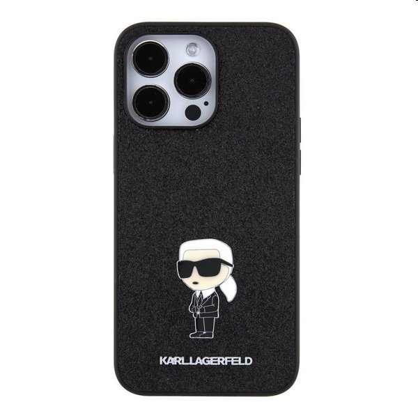 Zadný kryt Karl Lagerfeld Fixed Glitter Metal Ikonik pre Apple iPhone 15 Pro Max, čierna