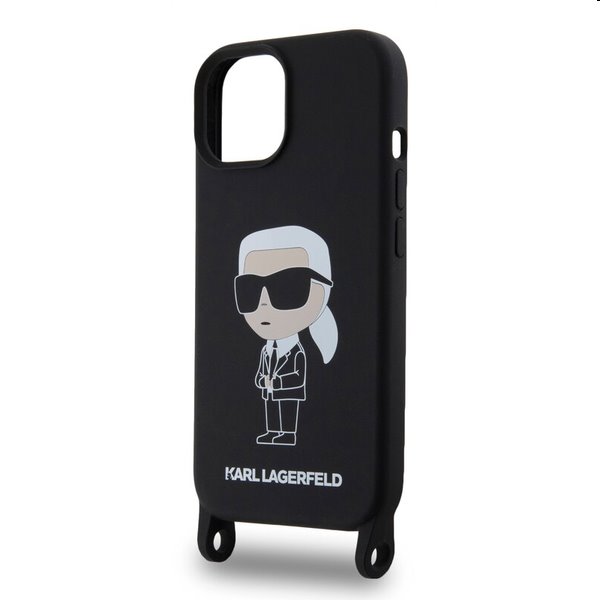 Zadný kryt Karl Lagerfeld Liquid Silicone Crossbody Ikonik s popruhom pre Apple iPhone 15, čierna