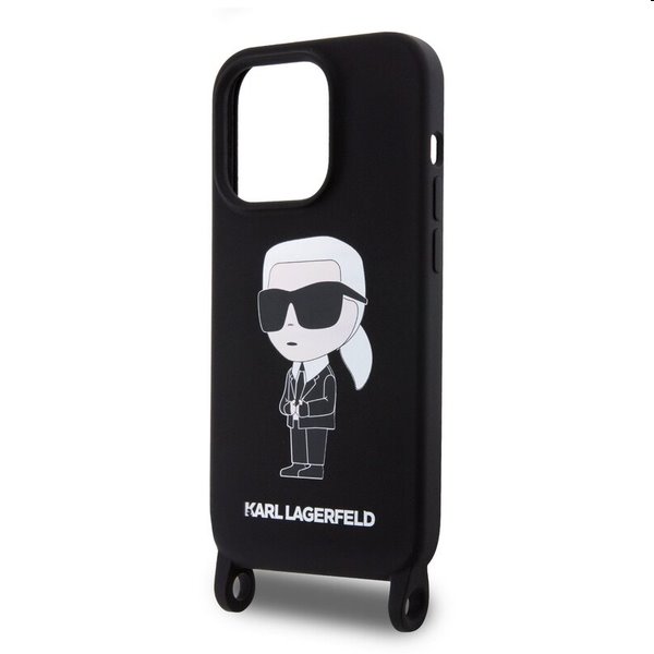 Zadný kryt Karl Lagerfeld Liquid Silicone Crossbody Ikonik s popruhom pre Apple iPhone 15 Pro, čierna