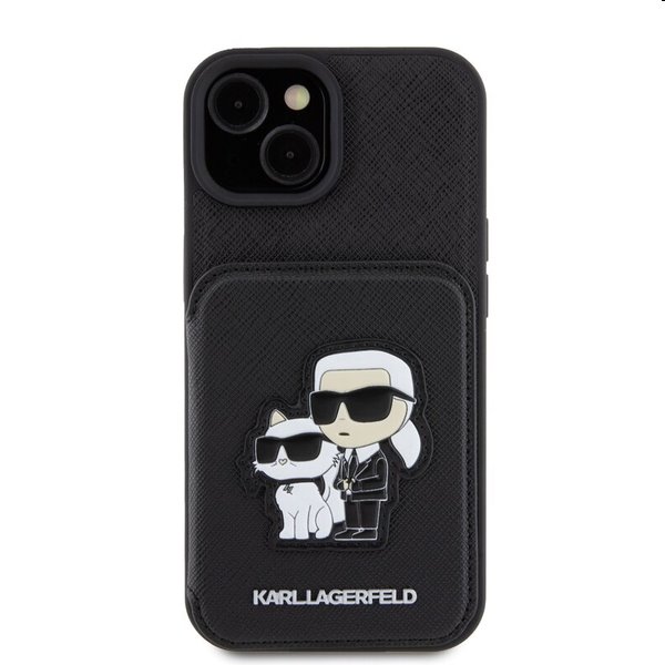 Zadný kryt Karl Lagerfeld PU Saffiano Card Slot Stand Karl and Choupette pre Apple iPhone 15, čierna