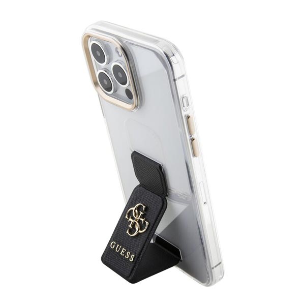 Zadný kryt Guess PU Grip Stand 4G Metal Logo pre iPhone 15 Pro, čierna