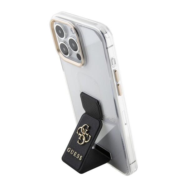 Zadný kryt Guess PU Grip Stand 4G Metal Logo pre iPhone 15 Pro Max, čierna