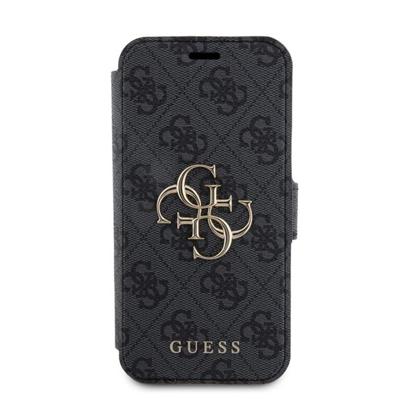 Knižkové puzdro Guess PU Leather 4G Metal Logo pre iPhone 15, šedá
