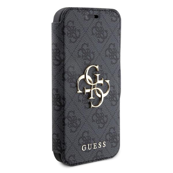 Knižkové puzdro Guess PU Leather 4G Metal Logo pre iPhone 15, šedá