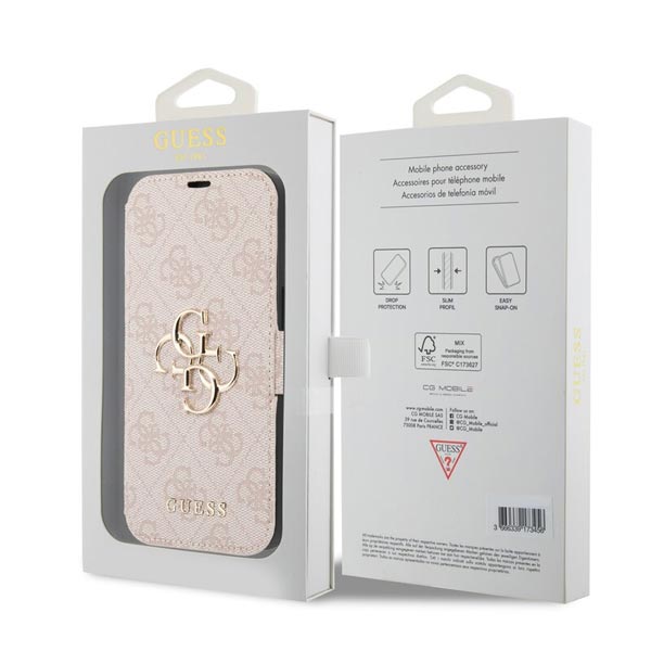 Knižkové puzdro Guess PU Leather 4G Metal Logo pre iPhone 15 Pro Max, ružová