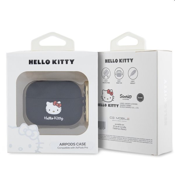 Hello Kitty Silikónový 3D Kitty Head Logo obal pre Apple AirPods Pro, čierny