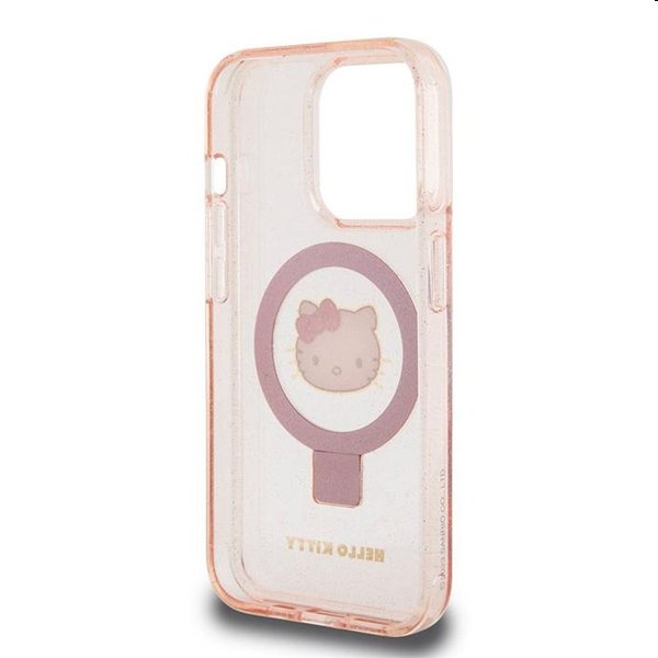 Zadný kryt Hello Kitty IML Ringstand Glitter Kitty Head Logo MagSafe pre Apple iPhone 15 Pro Max, ružová