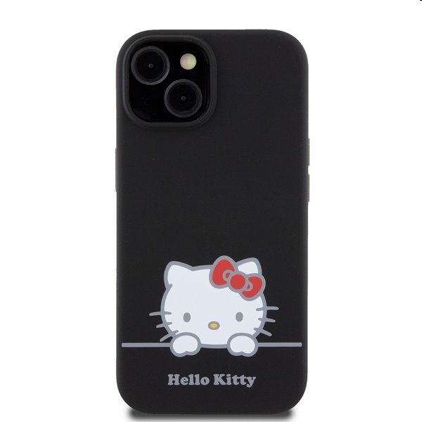 Zadný kryt Hello Kitty Liquid Silicone Daydreaming Logo pre Apple iPhone 15, čierna