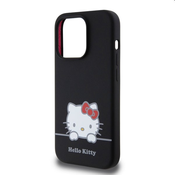 Zadný kryt Hello Kitty Liquid Silicone Daydreaming Logo pre Apple iPhone 15 Pro Max, čierna