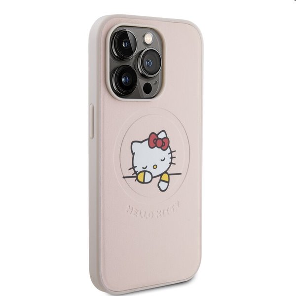 Zadný kryt Hello Kitty PU Kitty Asleep Logo MagSafe pre Apple iPhone 15 Pro, ružová