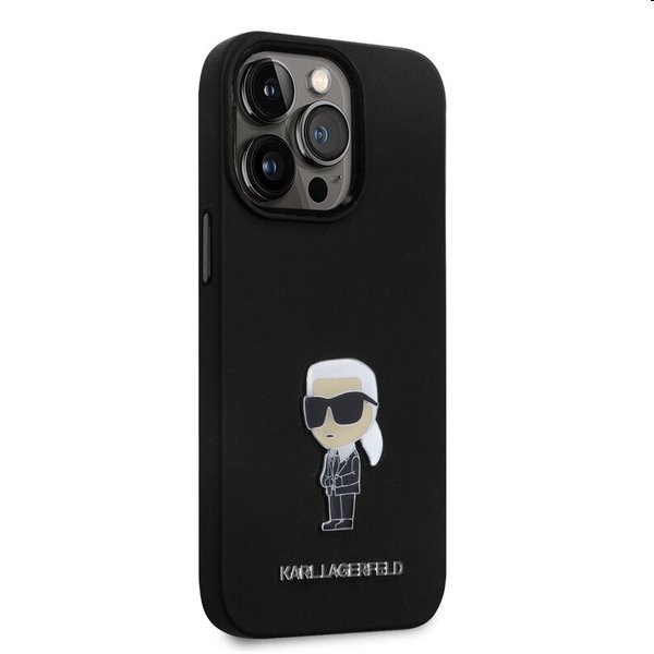 Zadný kryt Karl Lagerfeld Liquid Silicone Metal Ikonik pre Apple iPhone 15 Pro, čierna