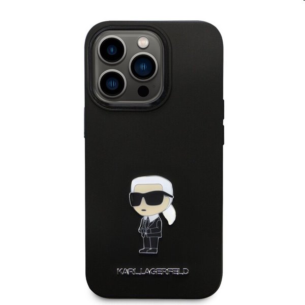 Zadný kryt Karl Lagerfeld Liquid Silicone Metal Ikonik pre Apple iPhone 15 Pro, čierna