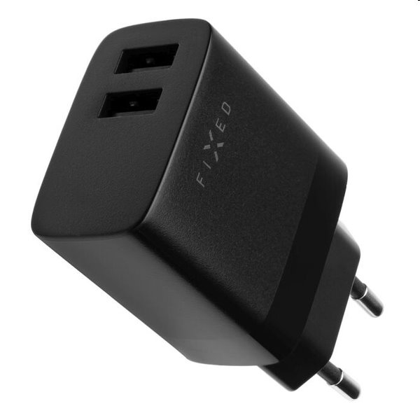 FIXED Sieťová nabíjačka Smart Rapid Charge s 2 x USB, 17 W, čierna
