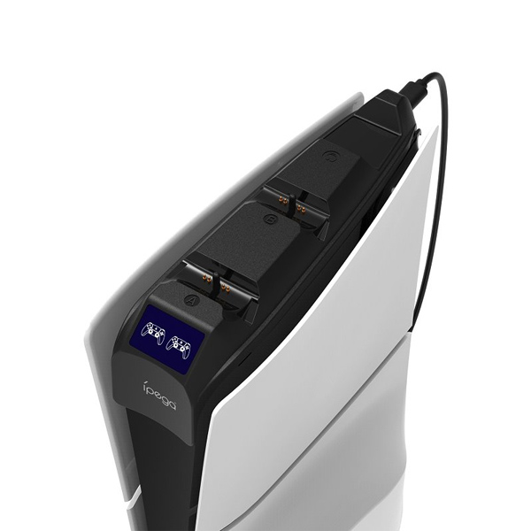 iPega P5S016 duálna nabíjacia stanica s držiakom na slúchadlá a ovládače pre PS5 Slim, biela