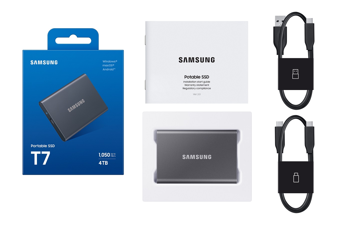Samsung SSD T7, 4 TB, USB 3.2, šedý