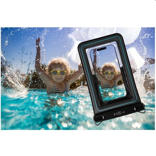 Vodeodolné plávajúce pouzdro na mobil FIXED Float Max s kvalitným uzamykacím systémom a certifikáciou IPX8, čierne