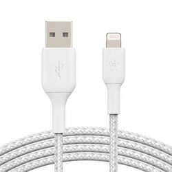 Opletený kábel Belkin USB-A na Lightning 3m, biely
