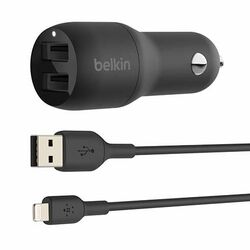 Duálna rýchlonabíjačka do auta Belkin 24W USB-A s káblom USB-A na Lightning 1m