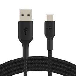 Nylónový pletený kábel Belkin USB-A na USB-C 3m, čierny