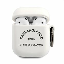 Karl Lagerfeld Rue St Guillaume silikónový obal pre Apple AirPods 1/2, biely