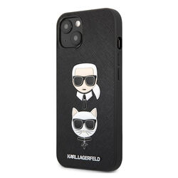 Zadný kryt Karl Lagerfeld PU Saffiano Karl and Choupette Heads pre iPhone 13, čierna