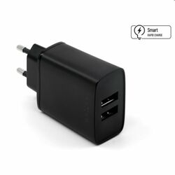 FIXED Sieťová nabíjačka Smart Rapid Charge s 2 x USB, 15 W, čierna