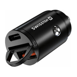 CL adaptér Swissten Power Delivery USB-C a Super charge 3.0, 30 W, čierna foto