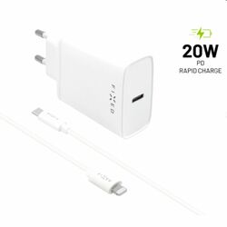 FIXED Travel Charger Smart Rapid Charge with 2 x USB PD, 20 W a Data Cabel USB-C/Lightning MFI 1m, biela - OPENBOX (Rozbal
