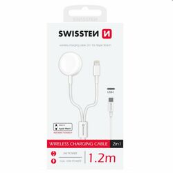 Swissten Nabíjací magnetický kábel 2v1 pre Apple Watch a Lightning 1,2 m, biely