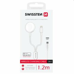 Swissten Nabíjací magnetický kábel 2v1 pre Apple Watch a Lightning 1,2 m, biela